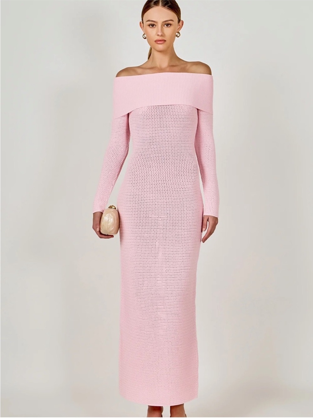 Endless Rose Open Stitch Off the Shoulder Long Sleeve Sweater Dress